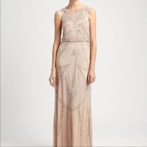 Aidan Mattox Blush Silver Sequin Embellished Gown Dress Size 4